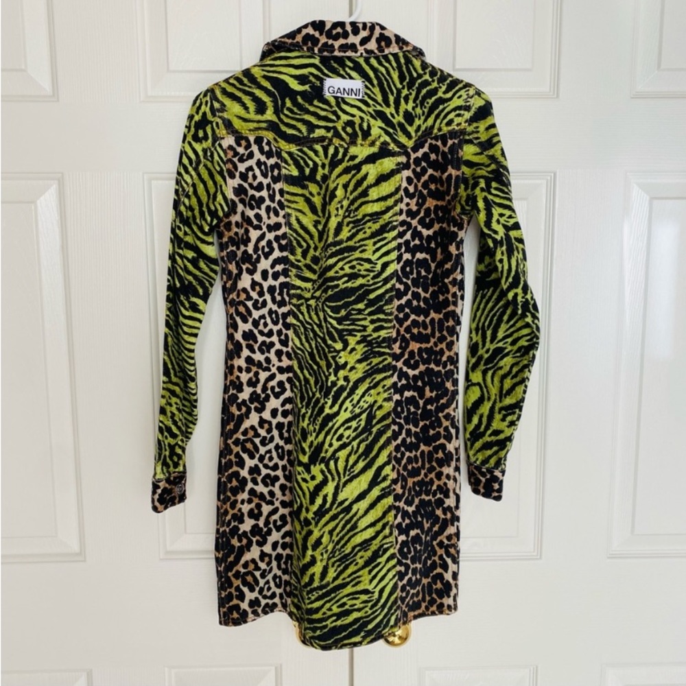 Gianni Green /Brown Leopard Animal Print Shirt/ Dress Jacket SZ 0/32 - Picture 5 of 7